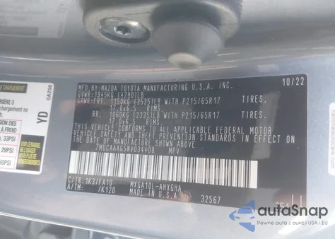 2022 Toyota Corolla Cross Le z USA, uszkodzony, nr VIN 7MUCAAAG5NV034408